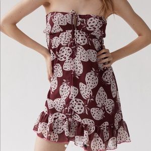 NWT Urban Outfitters Davina Strapless Red Pink Flowy Babydoll Mini Sun Dress